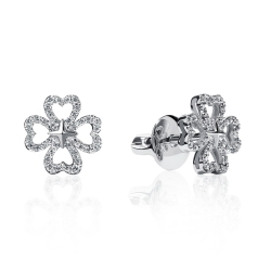 ПС-297-02 Серьги из платины в форме клевера с россыпью бриллиантов