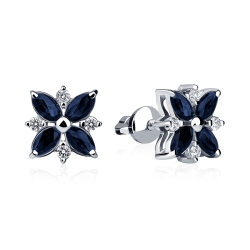 ПС-062С-02 Серьги из платины в форме цветка с сапфирами и бриллиантами