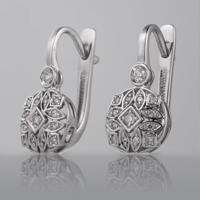 Серьги из платины с бриллиантами ПС-278-01 Platinum Lab видео 1