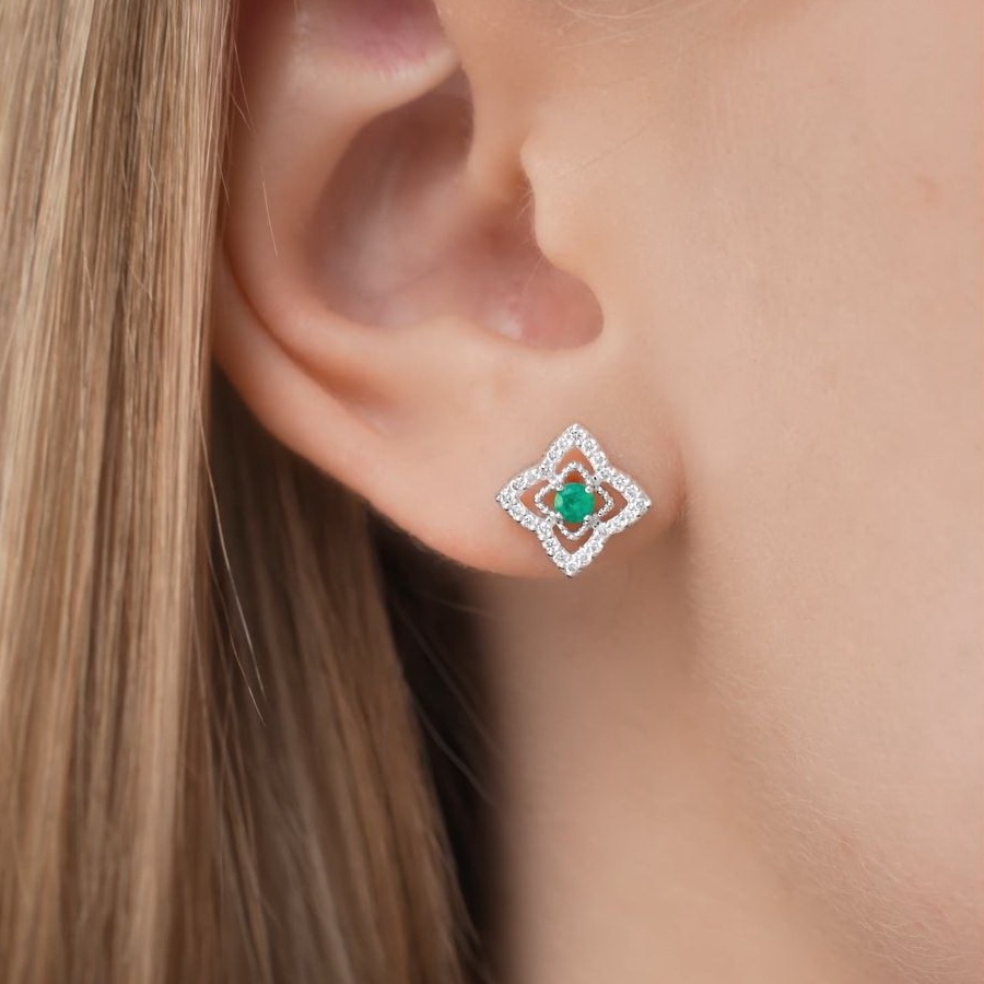 Серьги из платины с изумрудами и бриллиантами ПС-332И-01 Platinum Lab видео 1